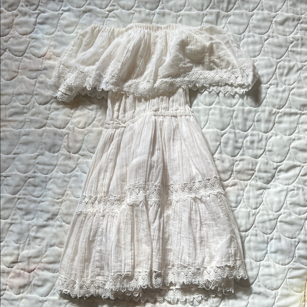 Vintage peasant boho White Off-Shoulder Kids L xs adult Dress